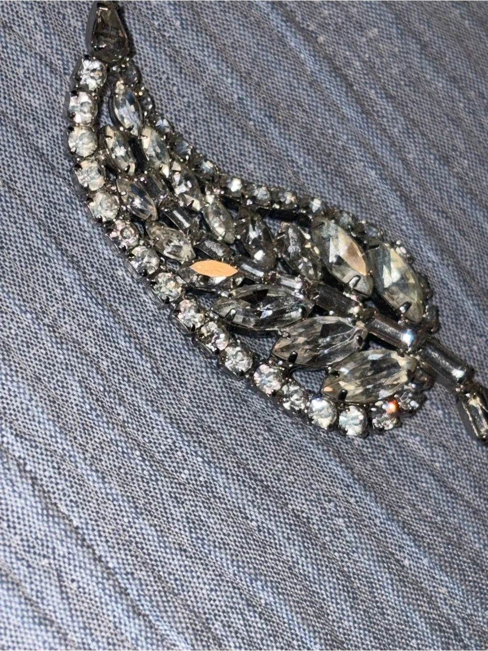 Crystal Leaf Brooch - Silver-Tone Clear Rhinestones